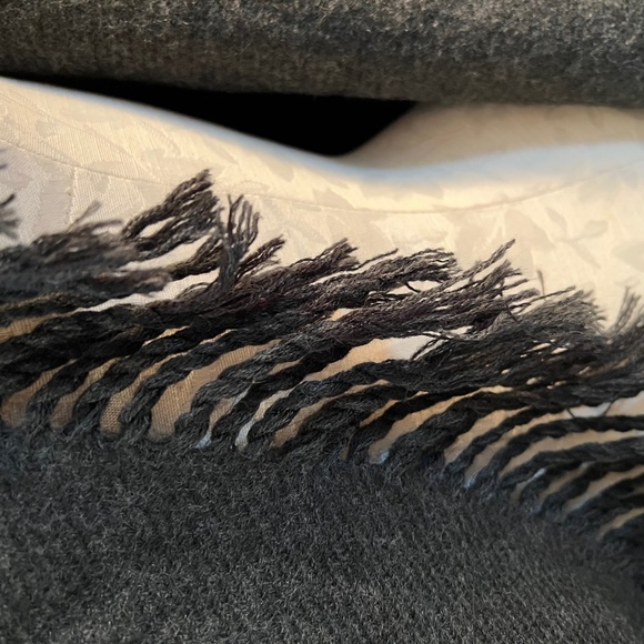 Elegant Fringe Open Front Reversible Black/Grey Shawl, Wrap With Fringe - Picture 13 of 16